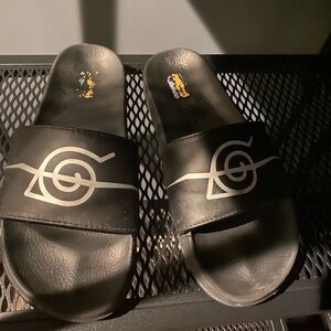 Naruto Black Slide Sandals with Silver Graphic - Unbranded